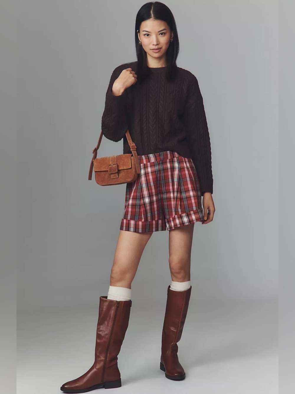 Anthropologie MAEVE The Avery Pleated Trouser Shorts Brown Plaid $98 Retail NWT - Picture 9 of 15